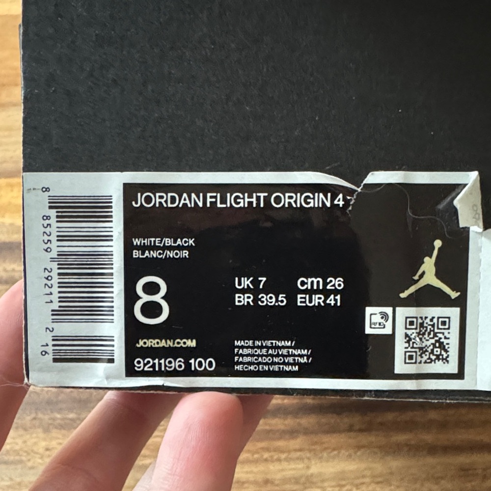 Jordan Flight Origin 4 in White and Black